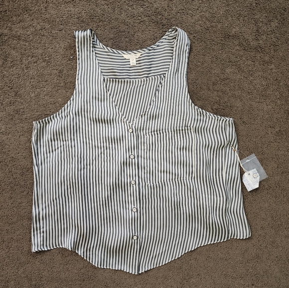 Blue/Cream Striped Silky Open Back Tank Top, Women's S - Picture 2 of 14